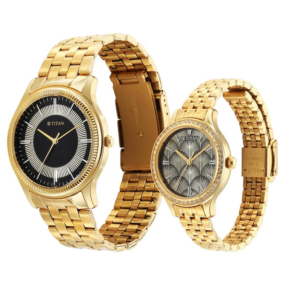 Titan Karishma Bandhan Black Dial Analog Stainless Steel Strap watch for Couple - The Watch Factory ®