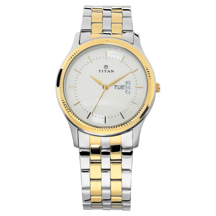 Titan Quartz Analog with Day and Date Silver Dial Stainless Steel Strap Watch for Men NR1824BM01