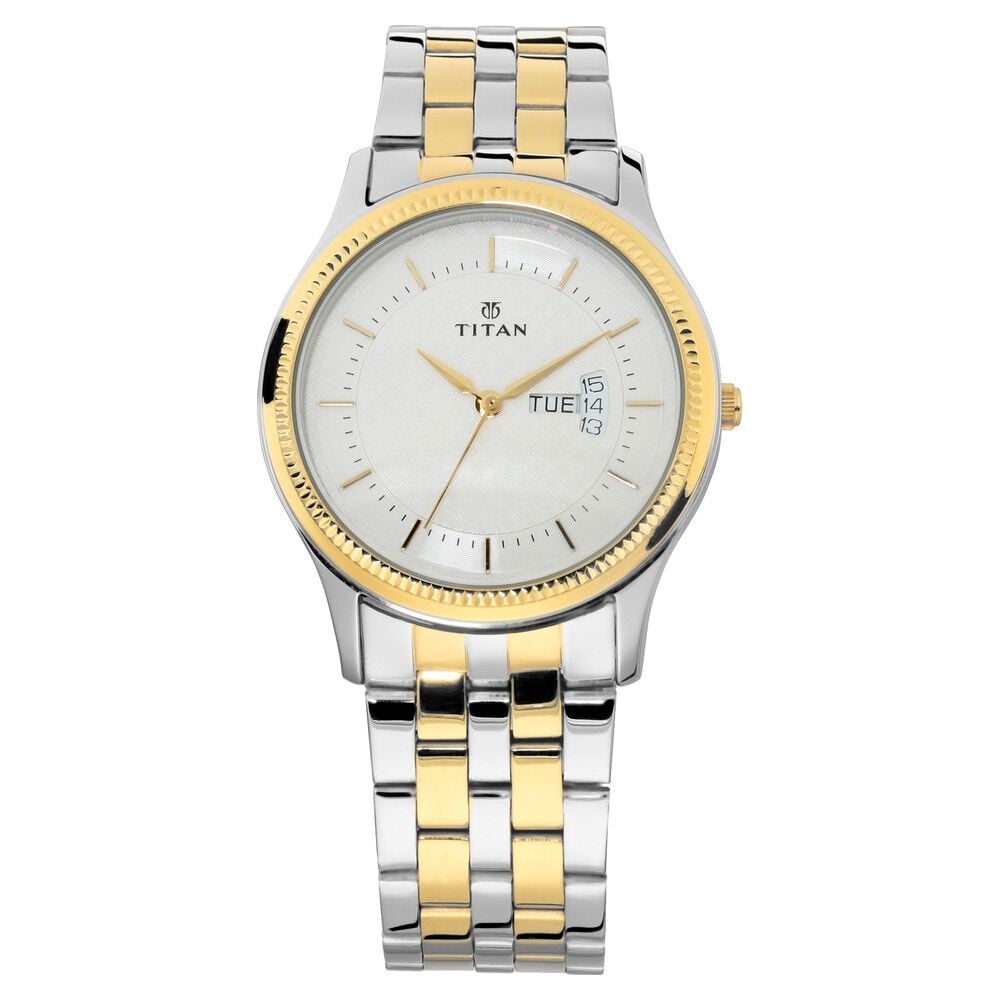 Titan Quartz Analog with Day and Date Silver Dial Stainless Steel Strap Watch for Men - The Watch Factory ®