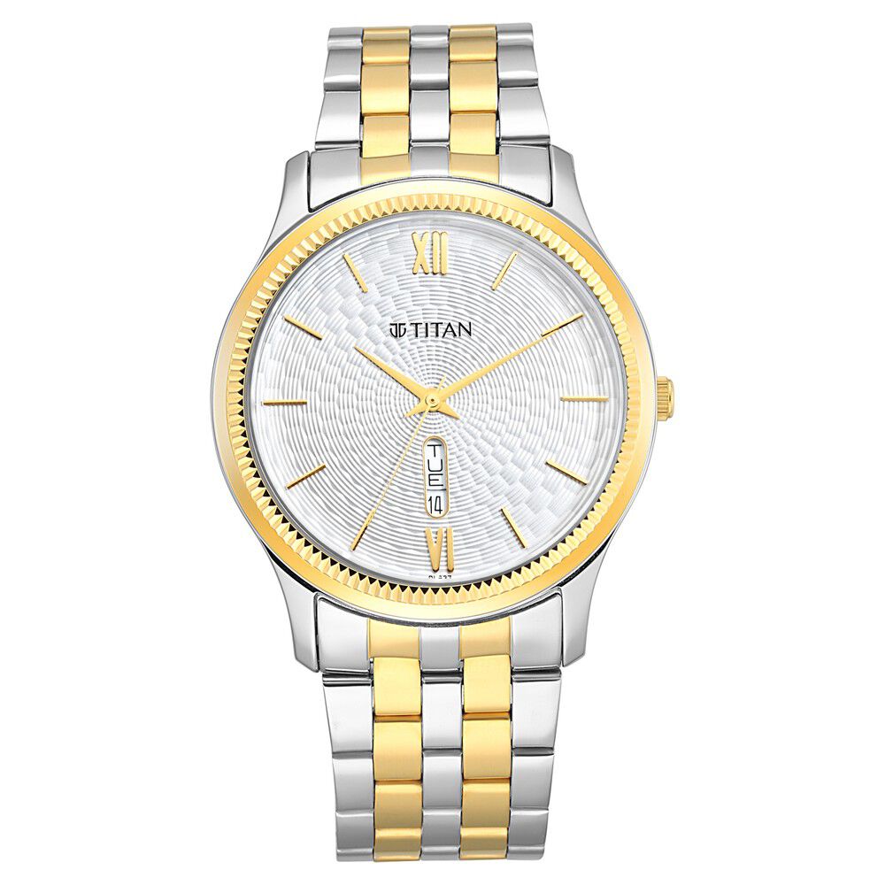 Titan Metal White Dial Analog with Day and Date Metal Strap watch for Men NR1824BM02