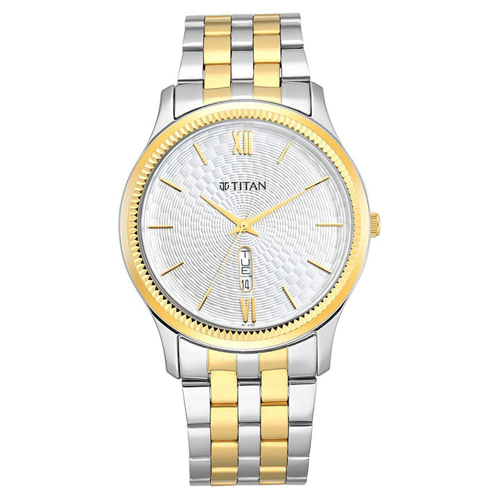 Titan Metal White Dial Analog with Day and Date Metal Strap watch for Men NR1824BM02