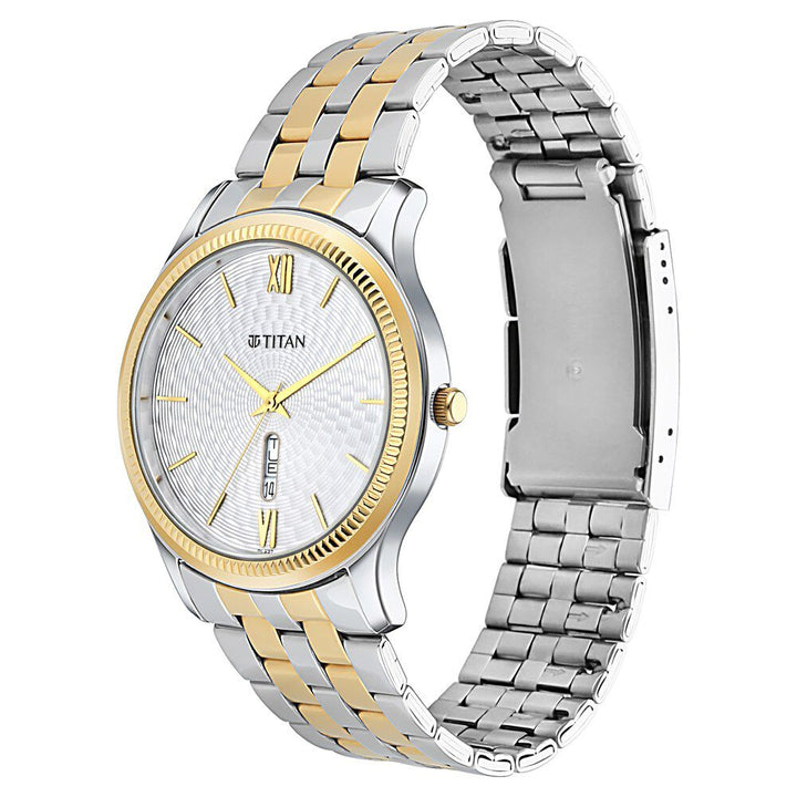 Titan Metal White Dial Analog with Day and Date Metal Strap watch for Men - The Watch Factory ®