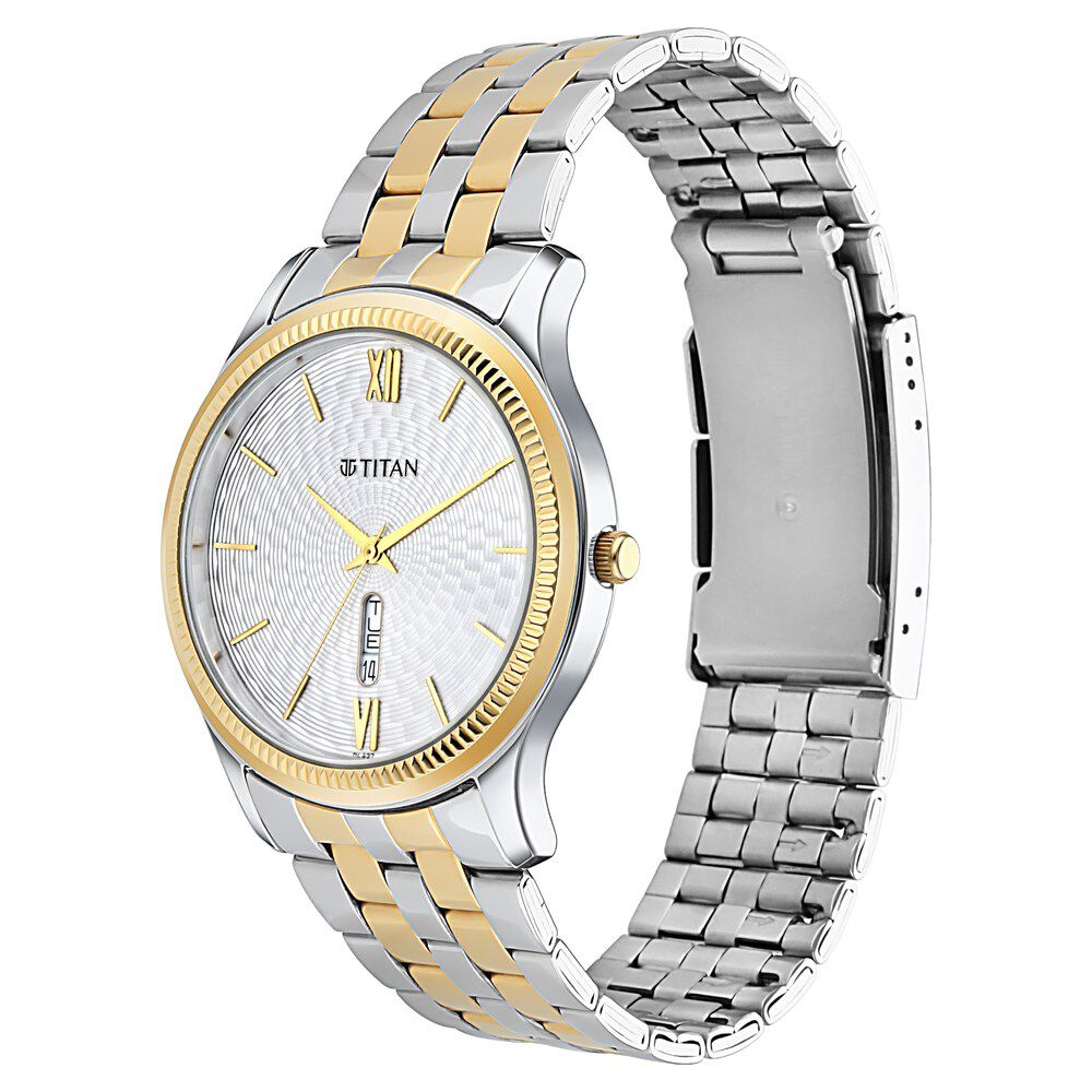 Titan Metal White Dial Analog with Day and Date Metal Strap watch for Men NR1824BM02