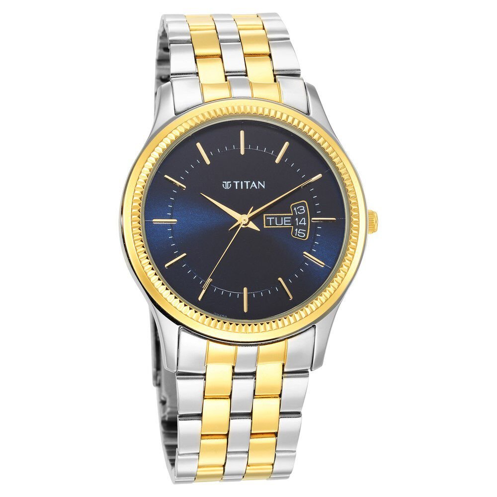 Titan Men's Trendsetter Watch: Chic Blue Dial & Two - Tone Strap - The Watch Factory ®