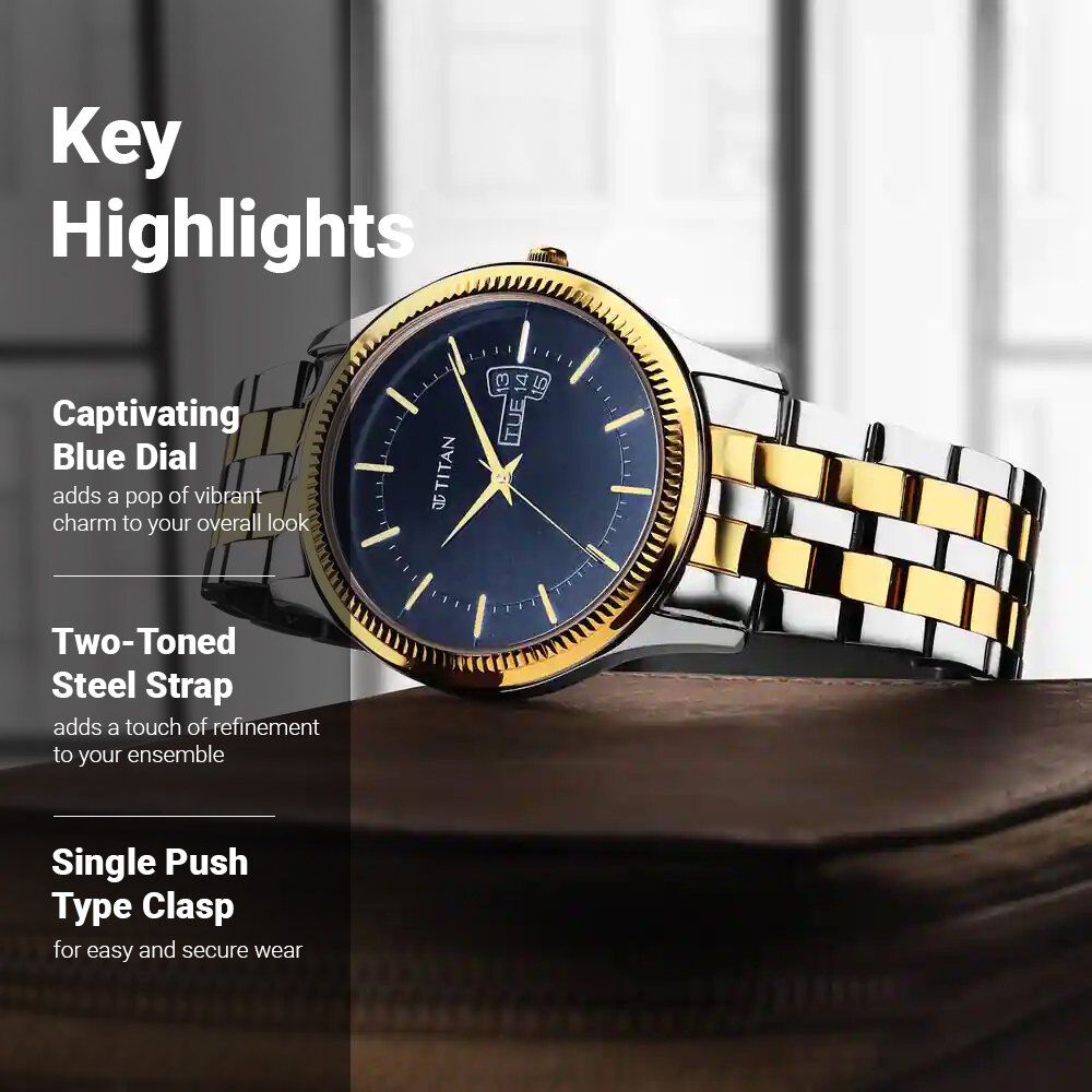 Titan Men's Trendsetter Watch: Chic Blue Dial & Two - Tone Strap - The Watch Factory ®