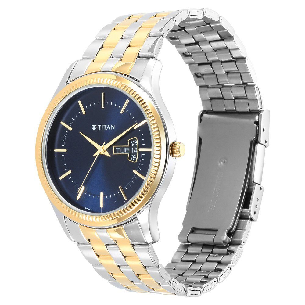 Titan Men's Trendsetter Watch: Chic Blue Dial & Two - Tone Strap - The Watch Factory ®
