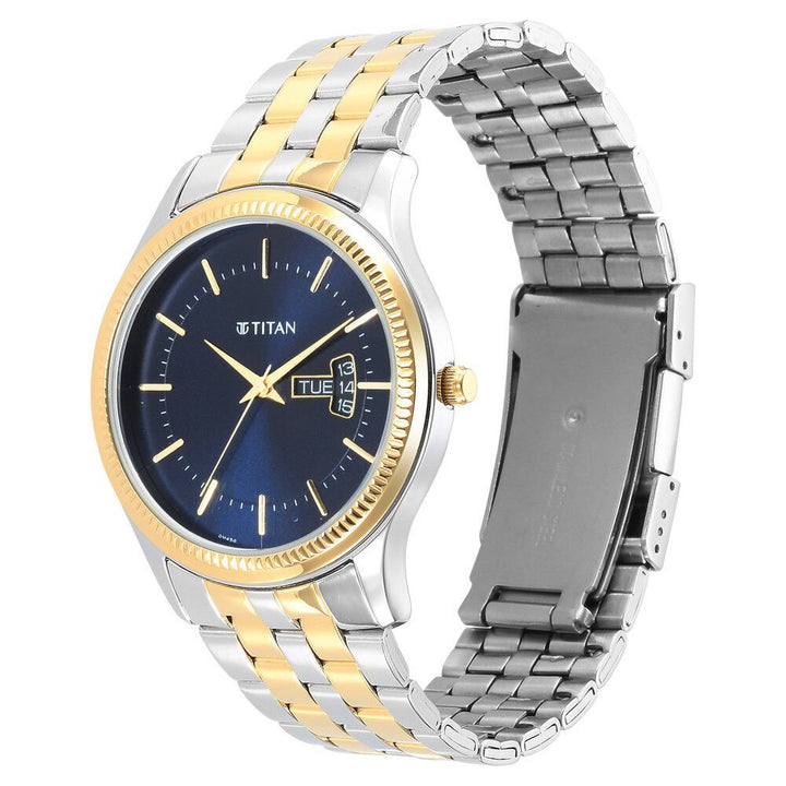 Titan Men's Trendsetter Watch: Chic Blue Dial & Two - Tone Strap - The Watch Factory ®