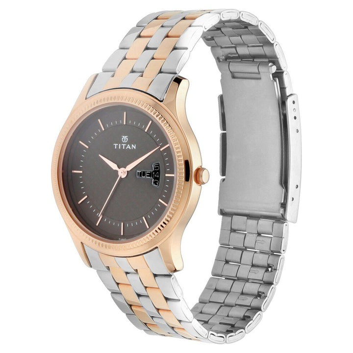 Titan Brown Dial Analog with Day and Date Stainless Steel Strap Watch for Men NN1824KM01