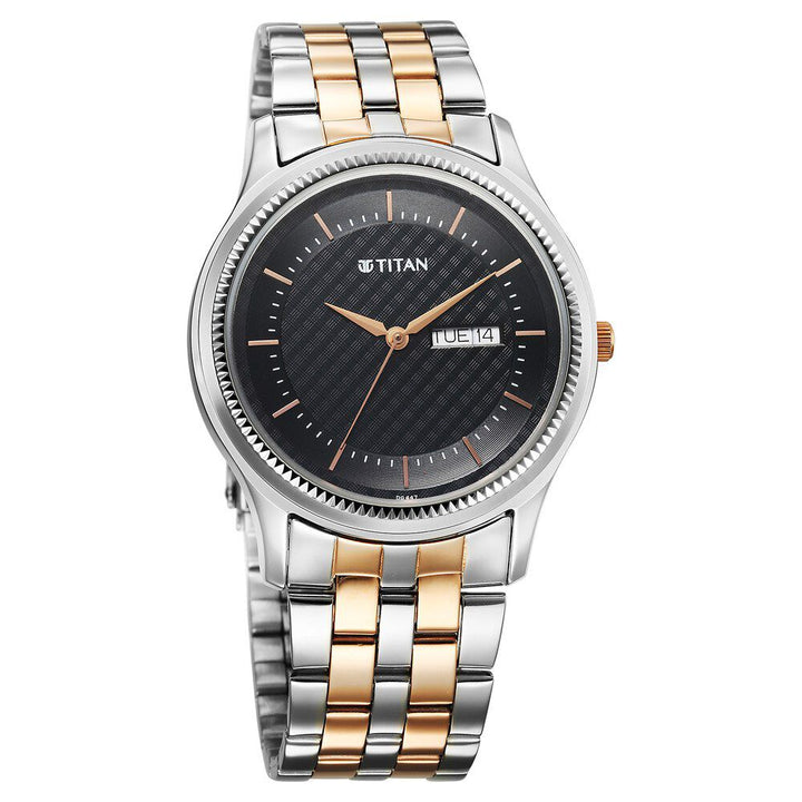 Titan Karishma Quartz Analog with Day and Date Blue Dial Stainless Steel Strap Watch For Men 1824KM02