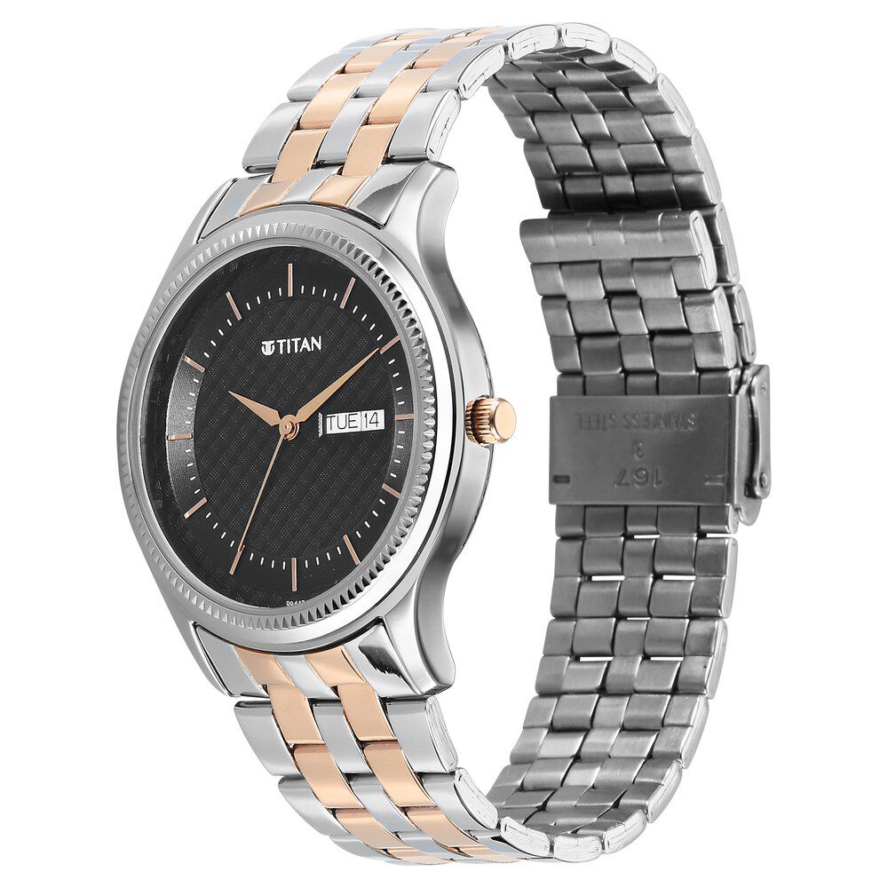 Titan Karishma Quartz Analog with Day and Date Blue Dial Stainless Steel Strap Watch For Men 1824KM02