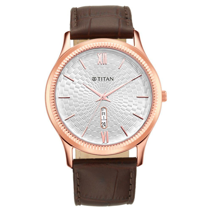 Titan Analog with Day and Date White Dial Leather Strap watch for Men - The Watch Factory ®