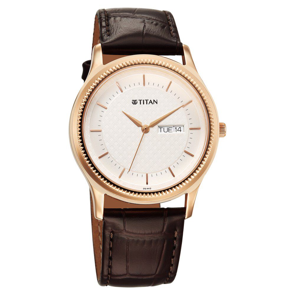 Titan Karishma Quartz Analog with Day and Date Silver Dial Leather Strap Watch For Men 1824WL03