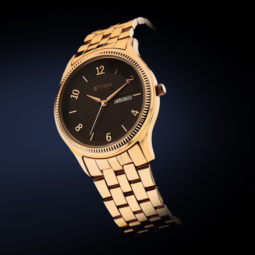 Titan Karishma Brown Dial Analog with Day and Date Stainless Steel Strap Watch for Men - The Watch Factory ®