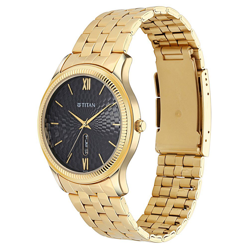 Titan Quartz Analog with Day and Date Black Dial Metal Strap Watch for Men NS1824YM01