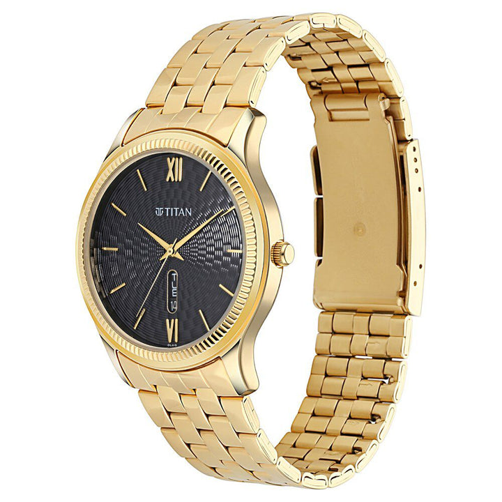 Titan Quartz Analog with Day and Date Black Dial Metal Strap Watch for Men NS1824YM01
