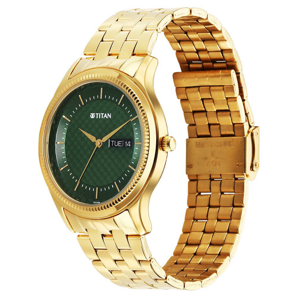 Titan Karishma Quartz Analog with Day and Date Green Dial Stainless Steel Strap Watch For Men 1824YM02