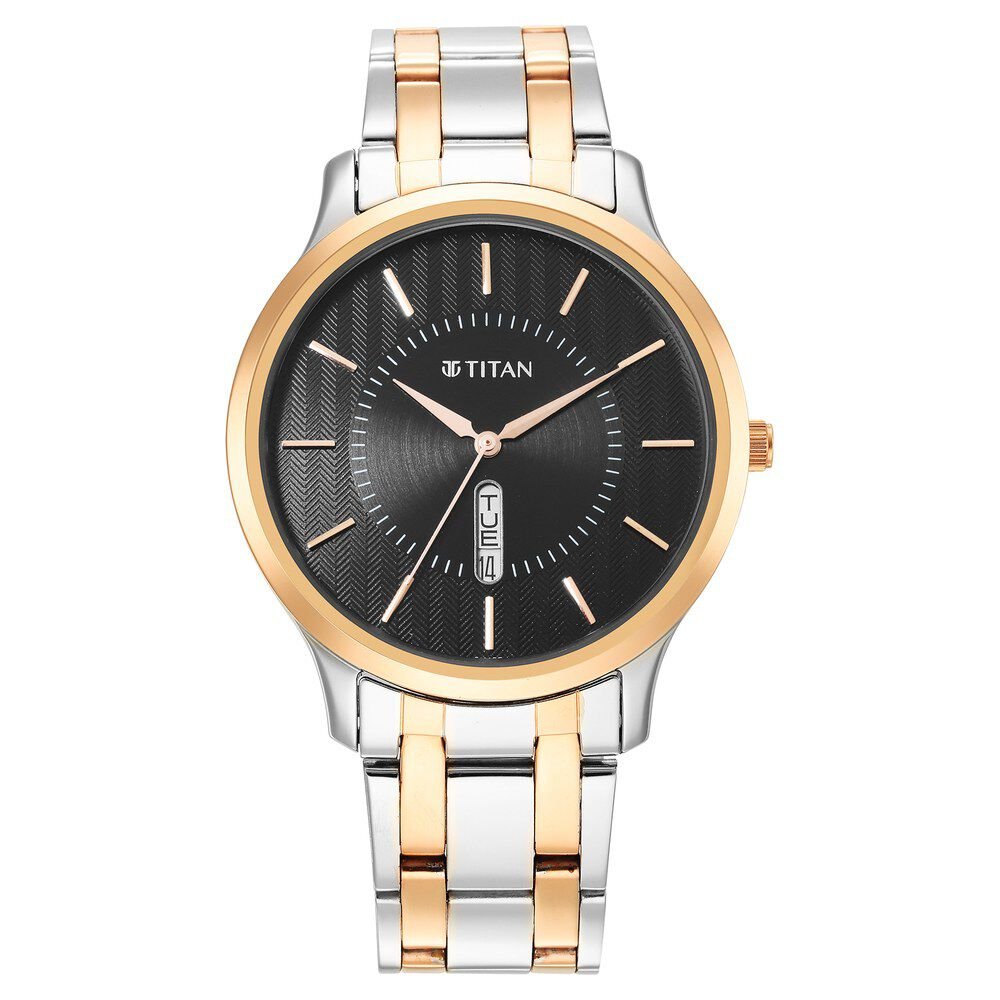 Titan Karishma Quartz Analog Black Dial Two Toned Stainless Steel Strap Watch For Men - The Watch Factory ®