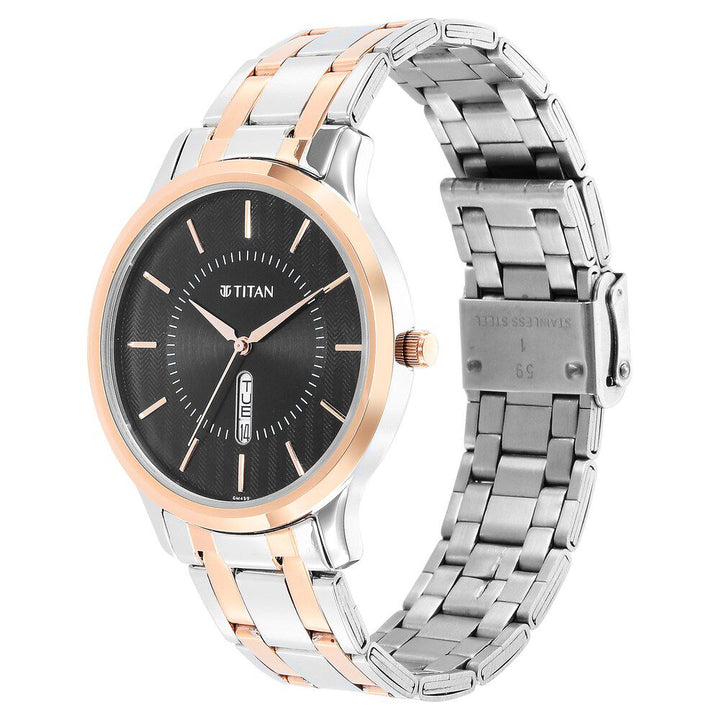 Titan Karishma Quartz Analog Black Dial Two Toned Stainless Steel Strap Watch For Men - The Watch Factory ®