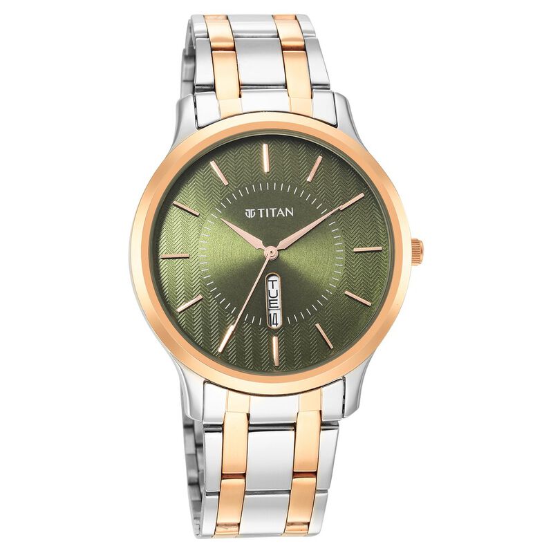 Titan Quartz Analog Green Dial Stainless Steel Strap Watch For Men