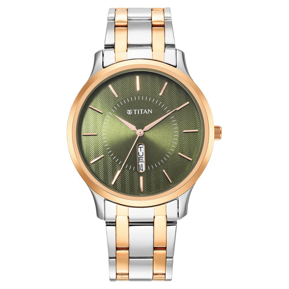 Titan Quartz Analog Green Dial Stainless Steel Strap Watch for Men NS1825KM03