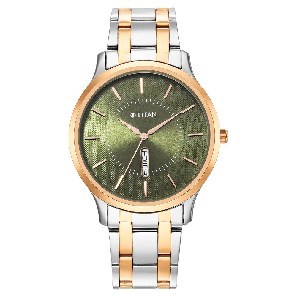 Titan Quartz Analog Green Dial Stainless Steel Strap Watch for Men-NT1825KM03