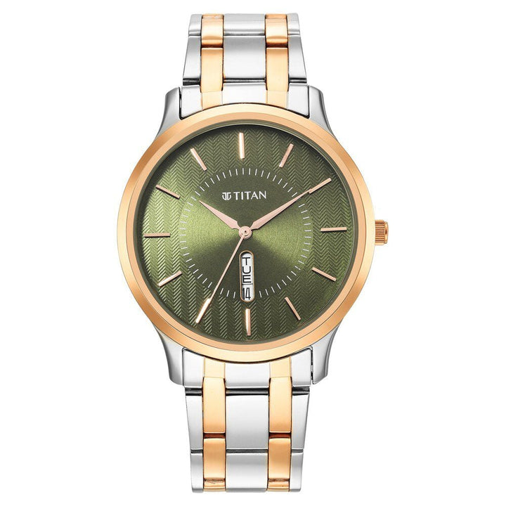 Titan Quartz Analog Green Dial Stainless Steel Strap Watch for Men-NT1825KM03