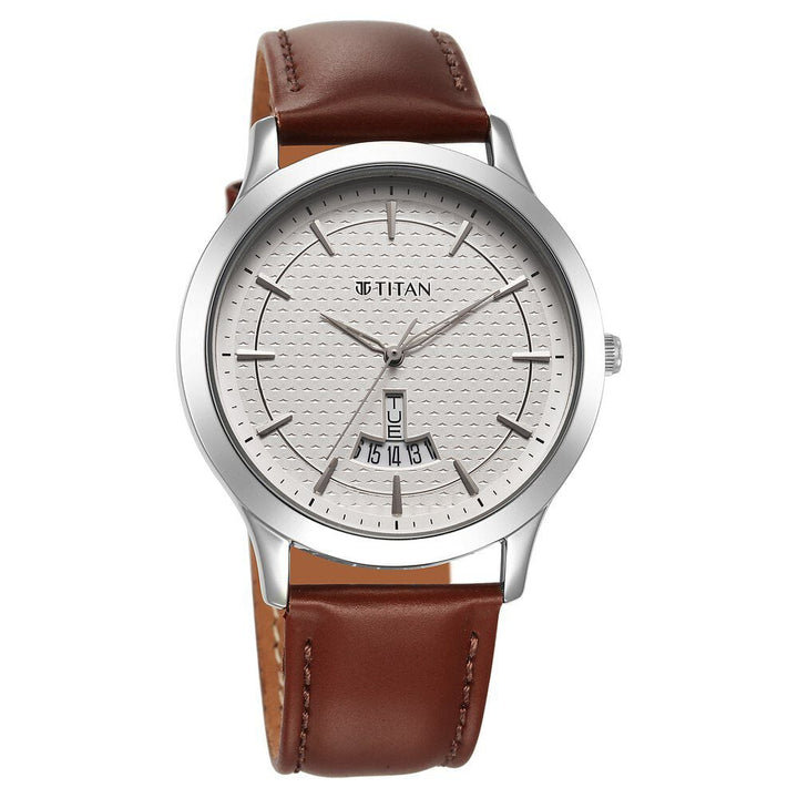 Titan Karishma Quartz Analog Silver Dial Leather Strap Watch for Men - The Watch Factory ®