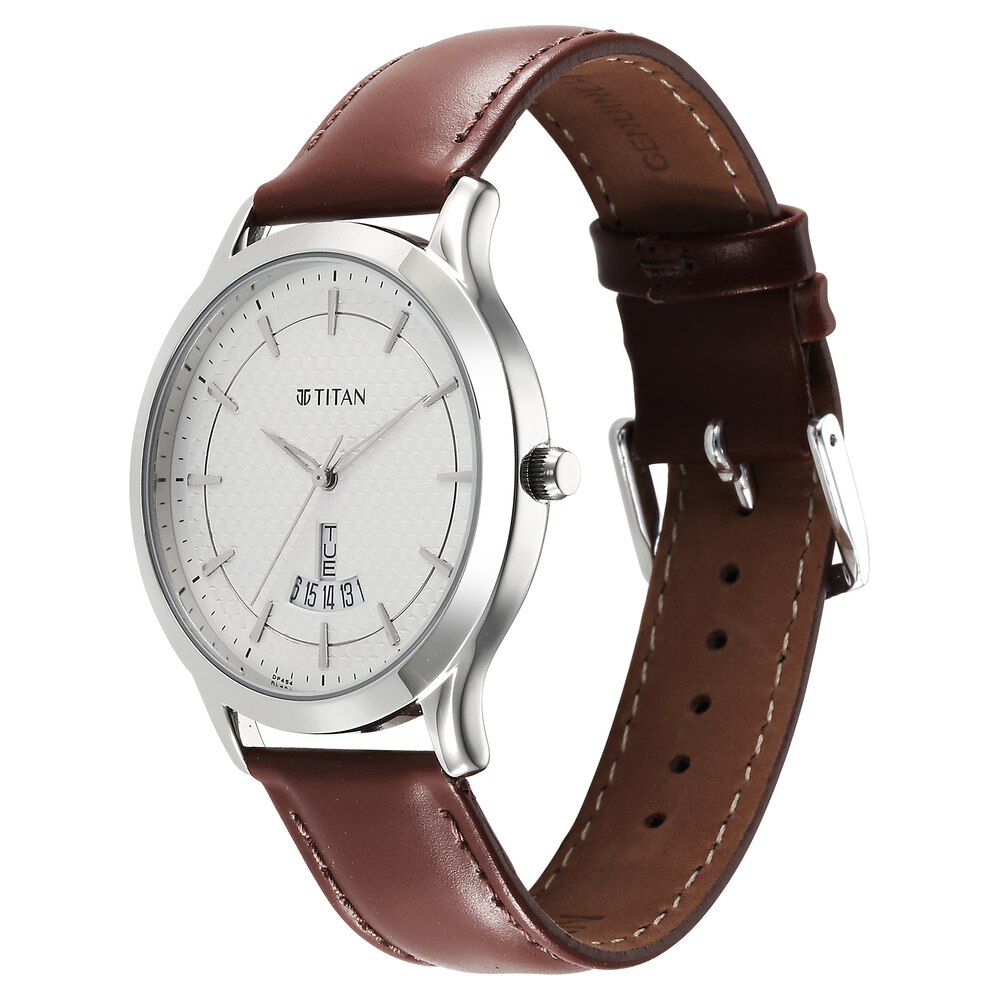 Titan Karishma Quartz Analog Silver Dial Leather Strap Watch for Men - The Watch Factory ®
