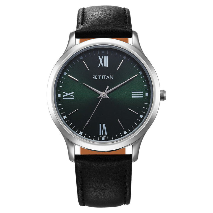Titan Karishma Quartz Analog Green Dial Leather Strap Watch for Men-NT1825SL16
