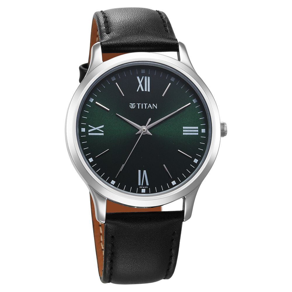 Titan Karishma Quartz Analog Green Dial Leather Strap Watch for Men-NT1825SL16