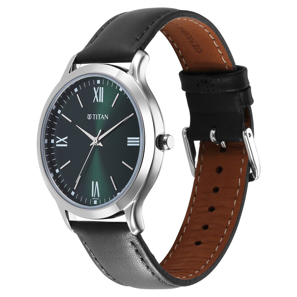 Titan Karishma Quartz Analog Green Dial Leather Strap Watch for Men-NT1825SL16
