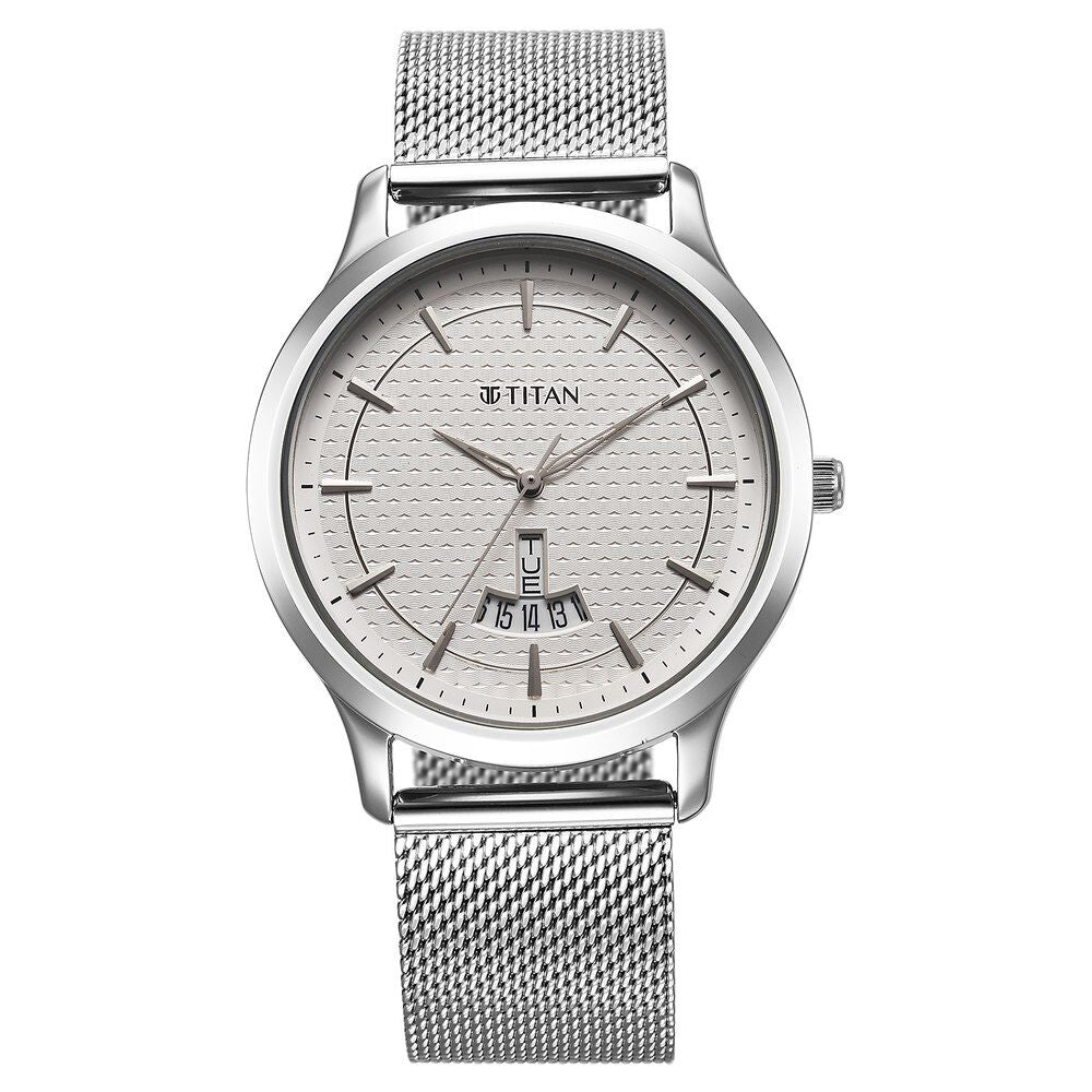 Titan Karishma Quartz Analog Silver Dial Stainless Steel Strap Watch for Men - The Watch Factory ®