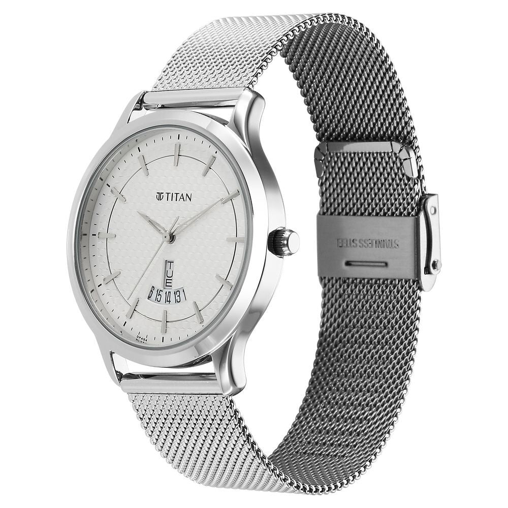 Titan Karishma Quartz Analog Silver Dial Stainless Steel Strap Watch for Men - The Watch Factory ®