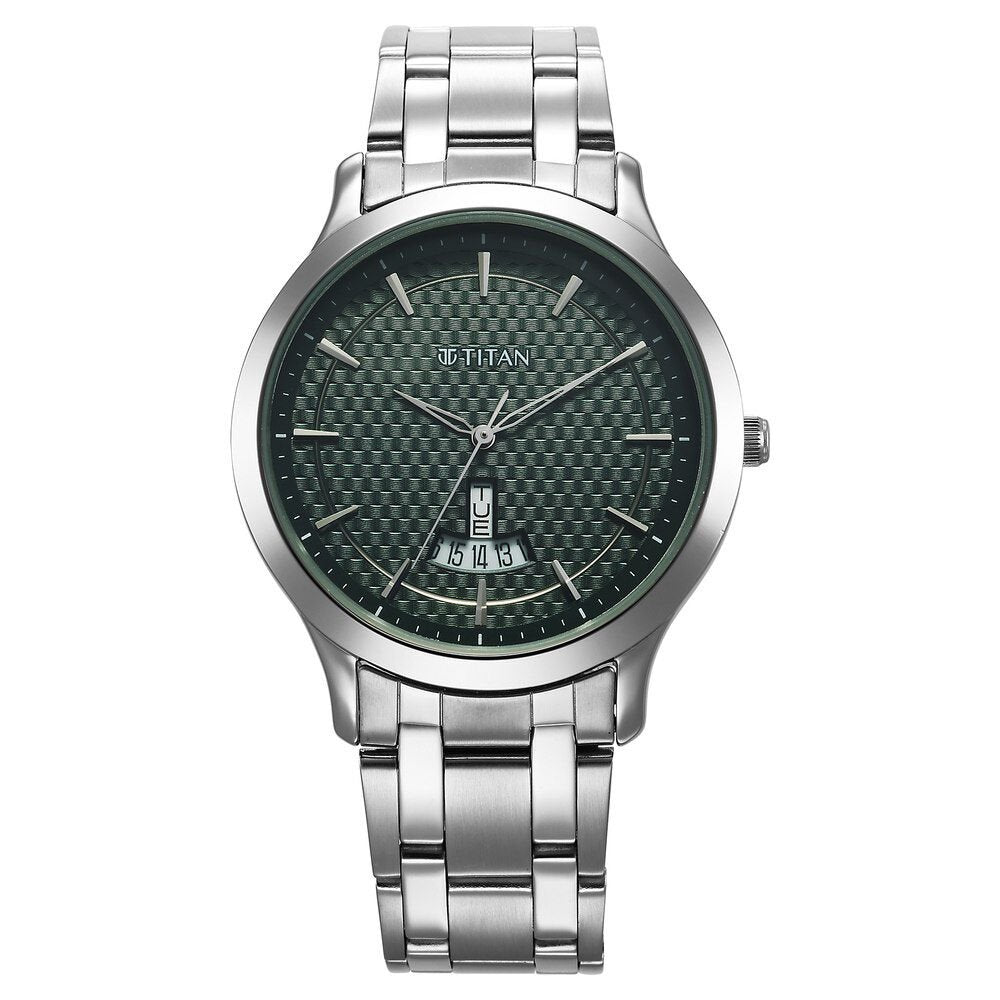 Titan Karishma Quartz Analog Green Dial Silver Stainless Steel Strap Watch For Men - The Watch Factory ®