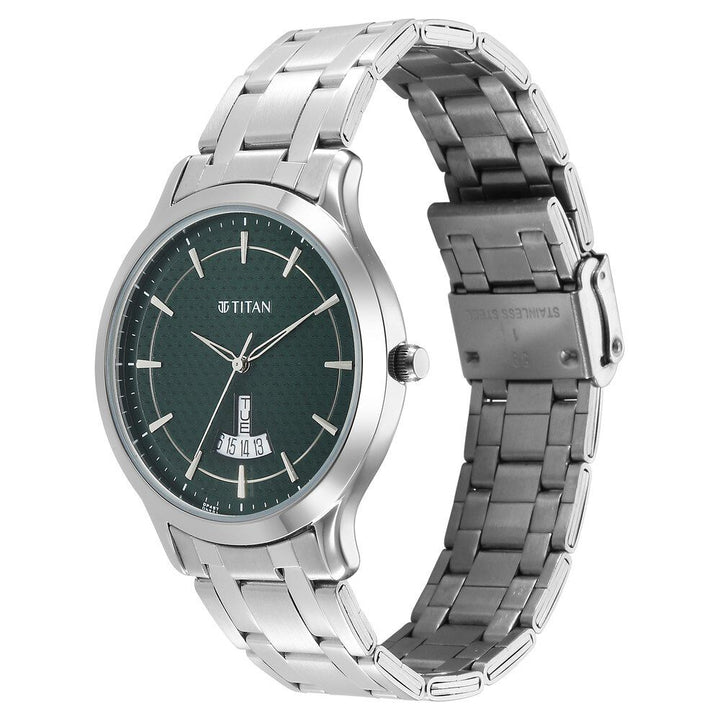 Titan Karishma Quartz Analog Green Dial Silver Stainless Steel Strap Watch For Men - The Watch Factory ®