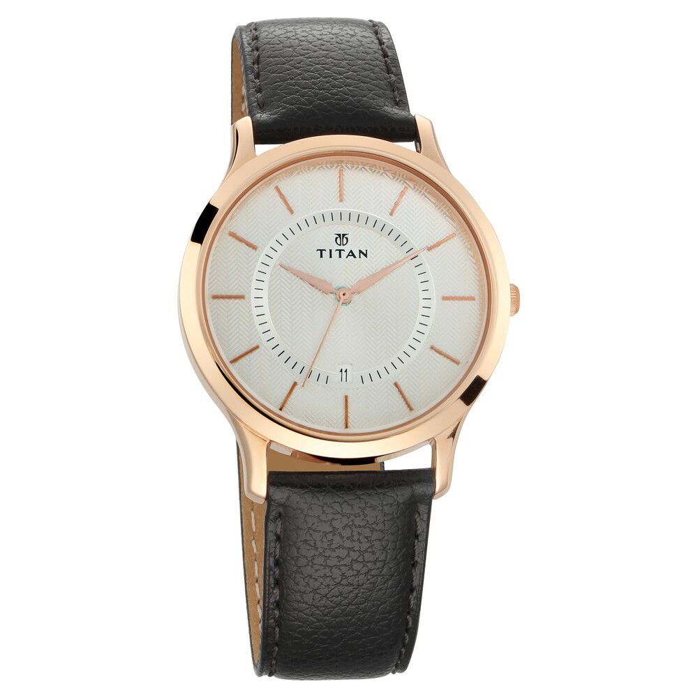 Titan Analog with Date Silver Dial Quartz Leather Strap watch for Men-NS1825WL01