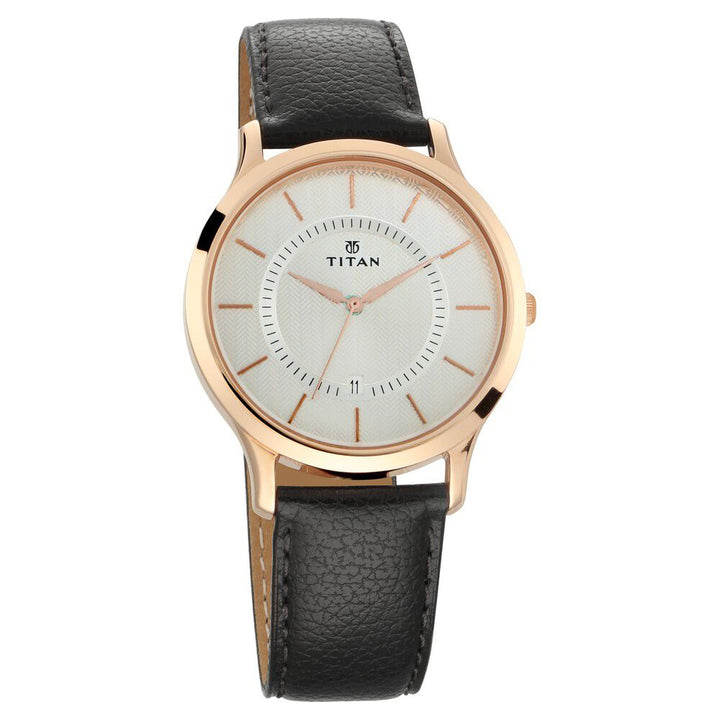 Titan Analog with Date Silver Dial Quartz Leather Strap watch for Men-NS1825WL01