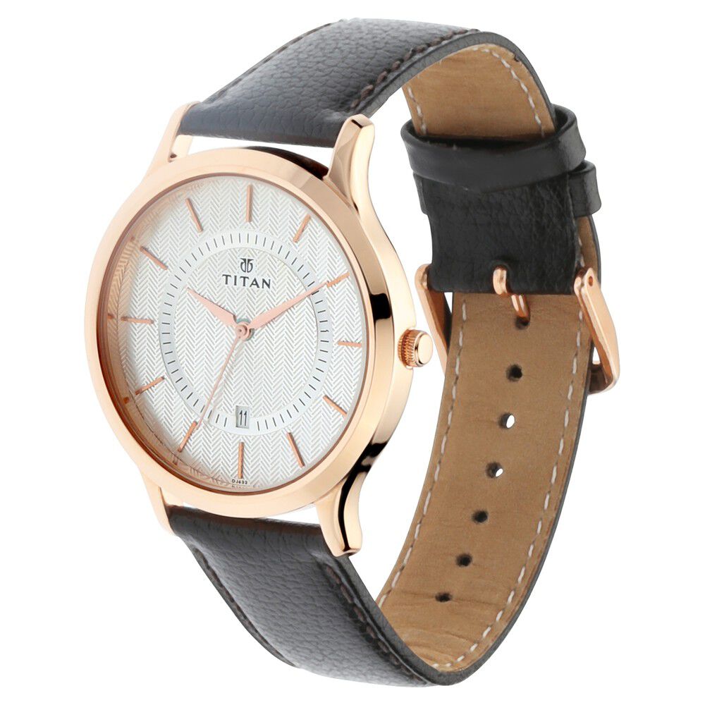 Titan Analog with Date Silver Dial Quartz Leather Strap watch for Men-NS1825WL01