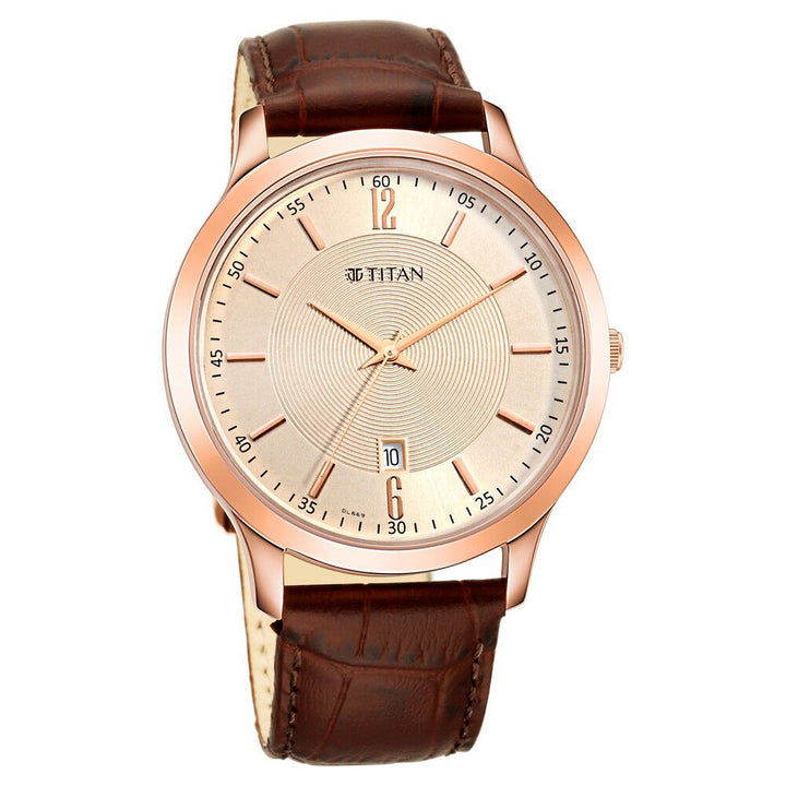 Titan Rose Gold Dial Analog with Date Leather Strap watch for Men NS1825WL02