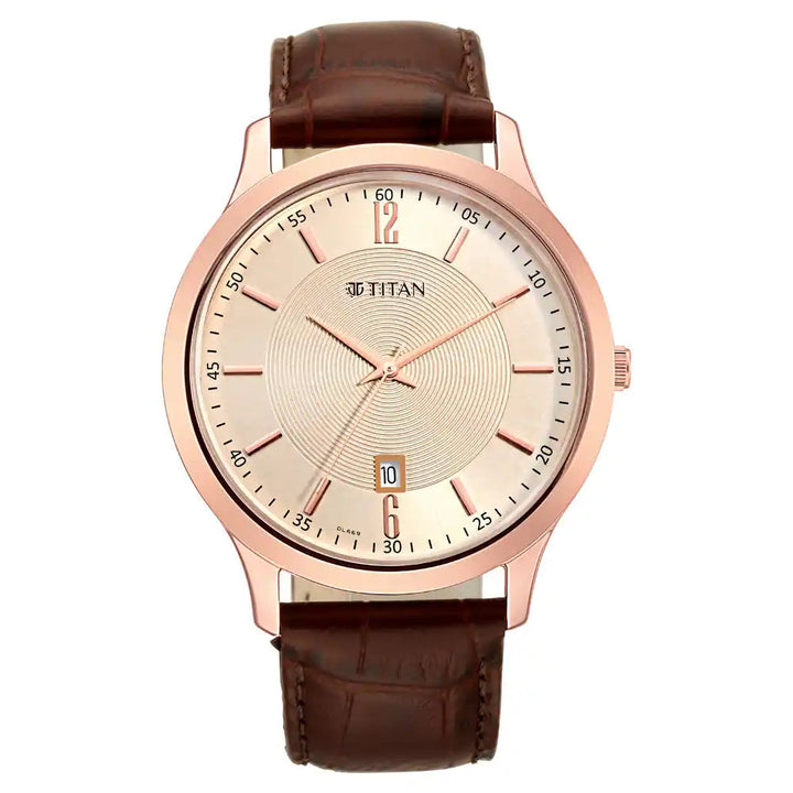 TITAN Rose Gold Dial Leather Strap Watch NP1825WL02