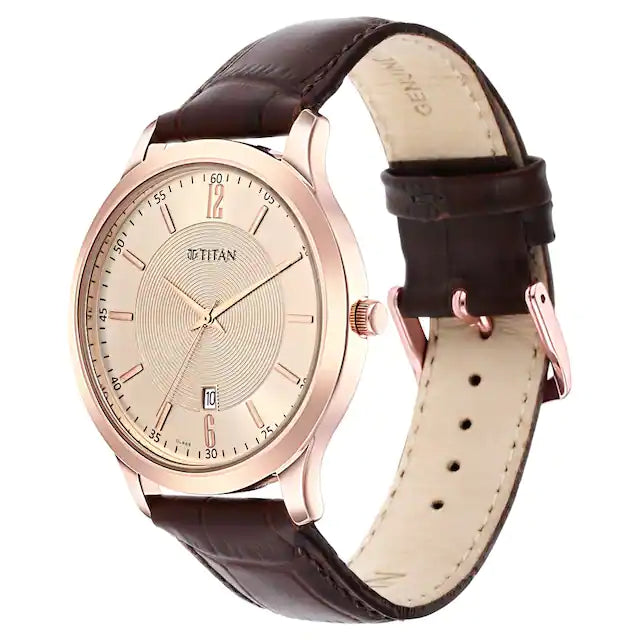 TITAN Rose Gold Dial Leather Strap Watch NP1825WL02