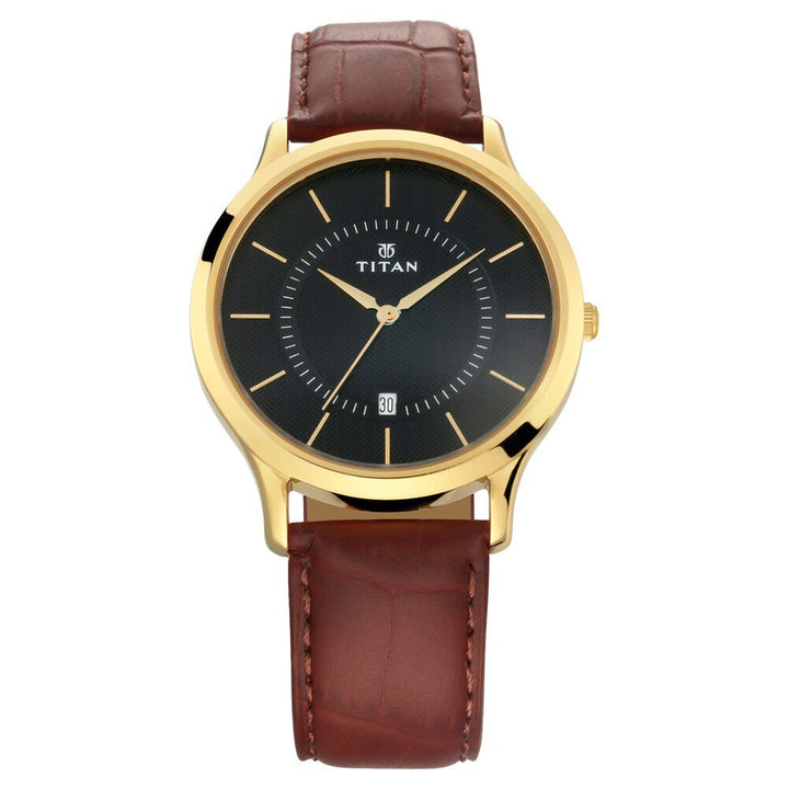 Titan Quartz Analog with Date Black Dial Leather Strap Watch for Men - The Watch Factory ®