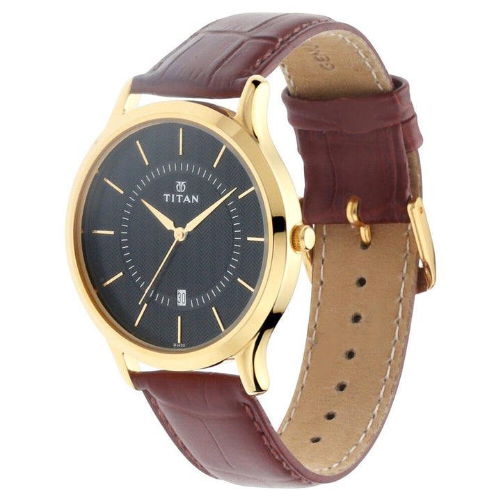 Titan Quartz Analog with Date Black Dial Leather Strap Watch for Men NS1825YL01