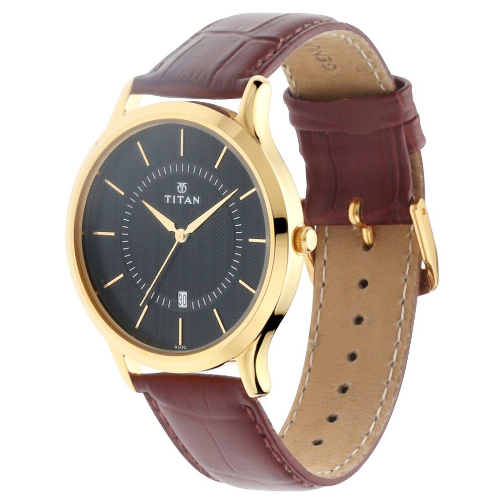Titan Quartz Analog with Date Black Dial Leather Strap Watch for Men - The Watch Factory ®