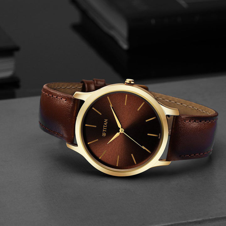 Titan Karishma Radiance Brown Dial Analog Leather Strap watch for Men NS1825YL04