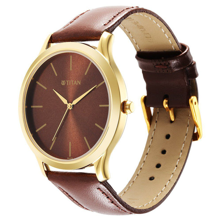Titan Karishma Radiance Brown Dial Analog Leather Strap watch for Men NS1825YL04