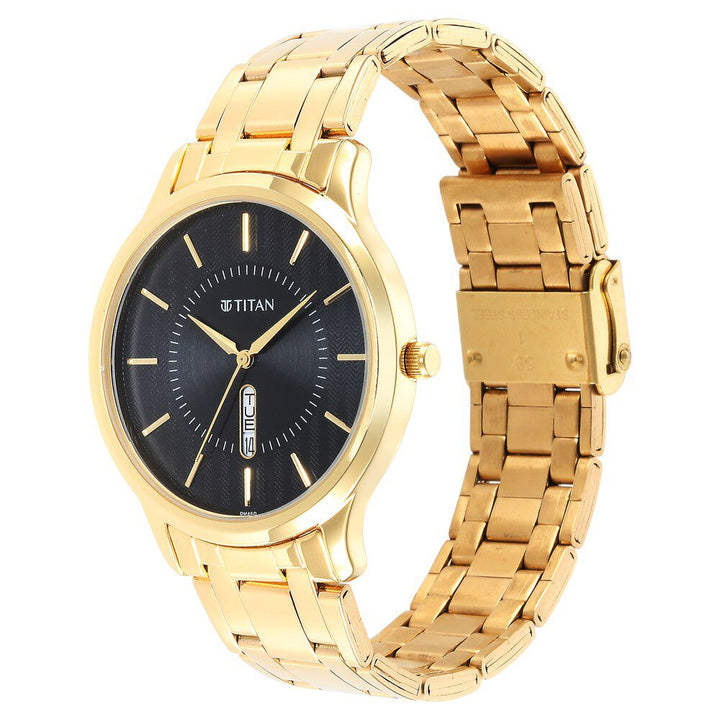Titan Quartz Analog with Day and Date Black Dial Stainless Steel Strap Watch for Men NS1825YM02