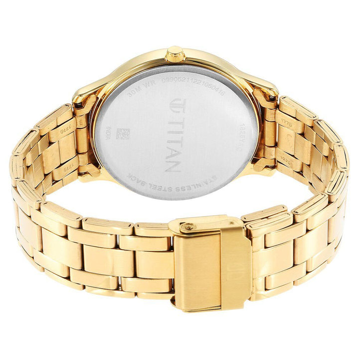 Titan Karishma Quartz Analog with Day and Date Black Dial Golden Stainless Steel Strap Watch For Men - The Watch Factory ®