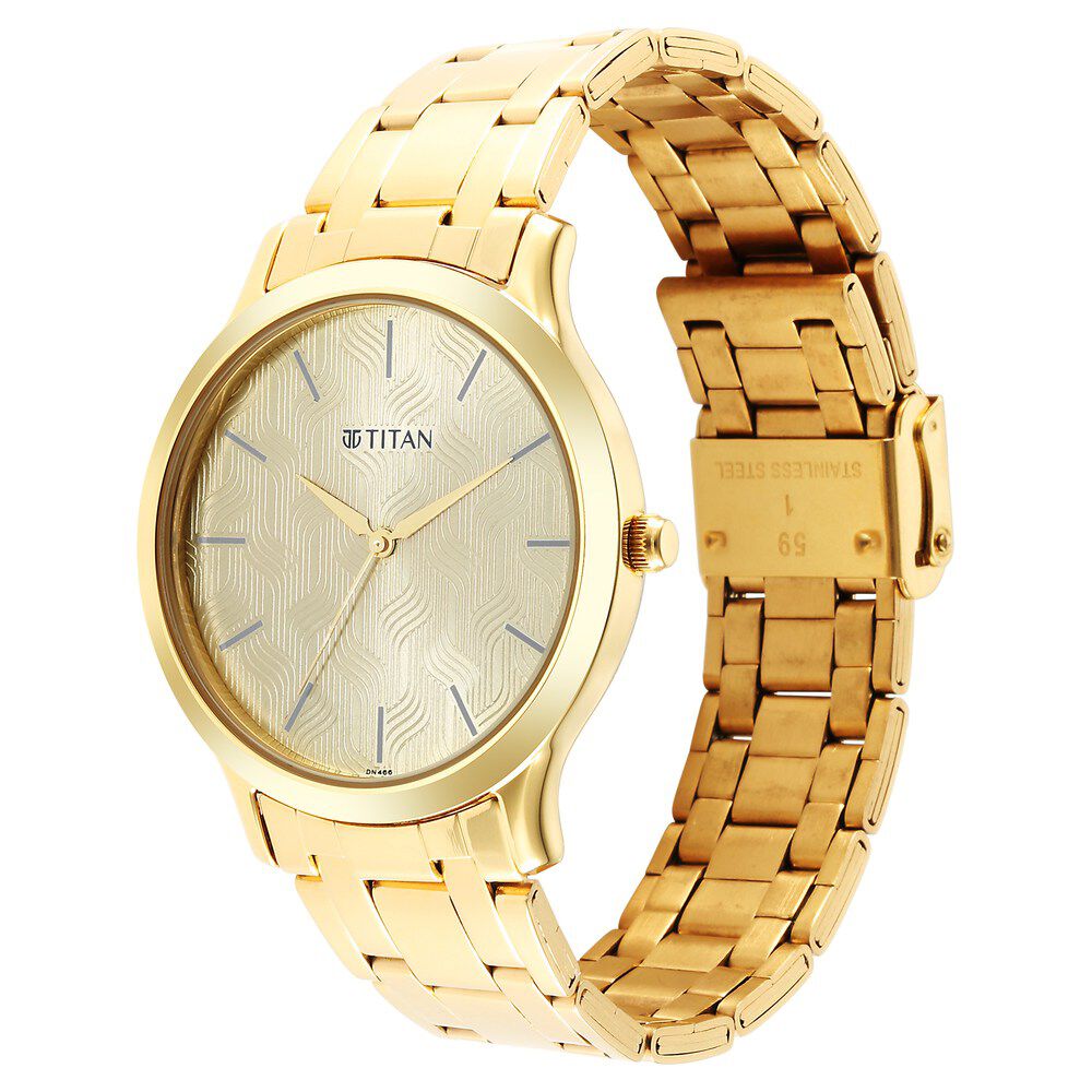 Titan Karishma Quartz Analog Champagne Round Dial Golden Stainless Steel Strap Watch For Men - The Watch Factory ®