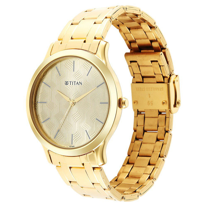 Titan Karishma Quartz Analog Champagne Round Dial Golden Stainless Steel Strap Watch For Men - The Watch Factory ®